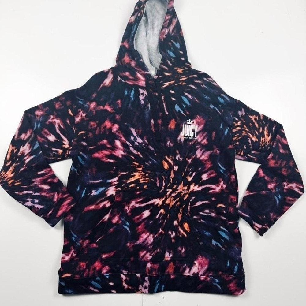 Juicy Couture Tie Dye Hooded Sweatshirt Womens Large Multicolor Logo Pullover
